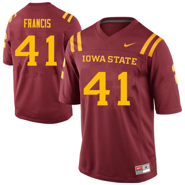 Men #41 Chris Francis Iowa State Cyclones College Football Jerseys Sale-Cardinal - Click Image to Close